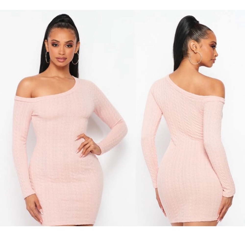 Light pink Bodycon mini dress off one shoulder